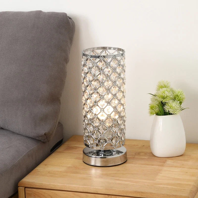lampe LED cristal rose<br> design doré et argenté